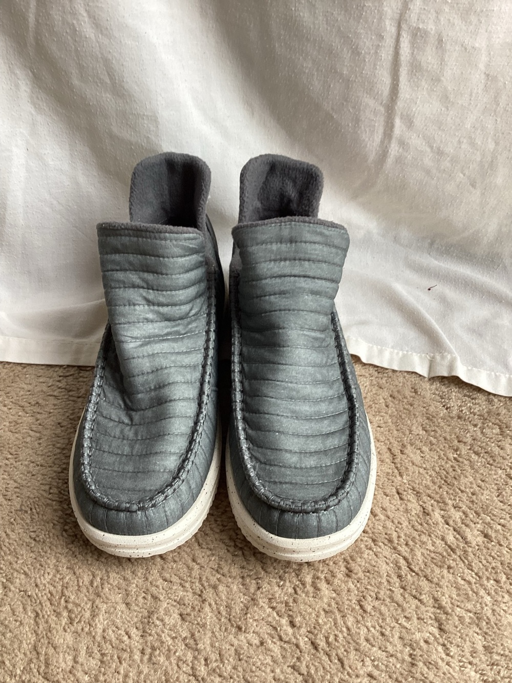 Hey Dude Quilted Grey Slip-On Loafers with White Sole